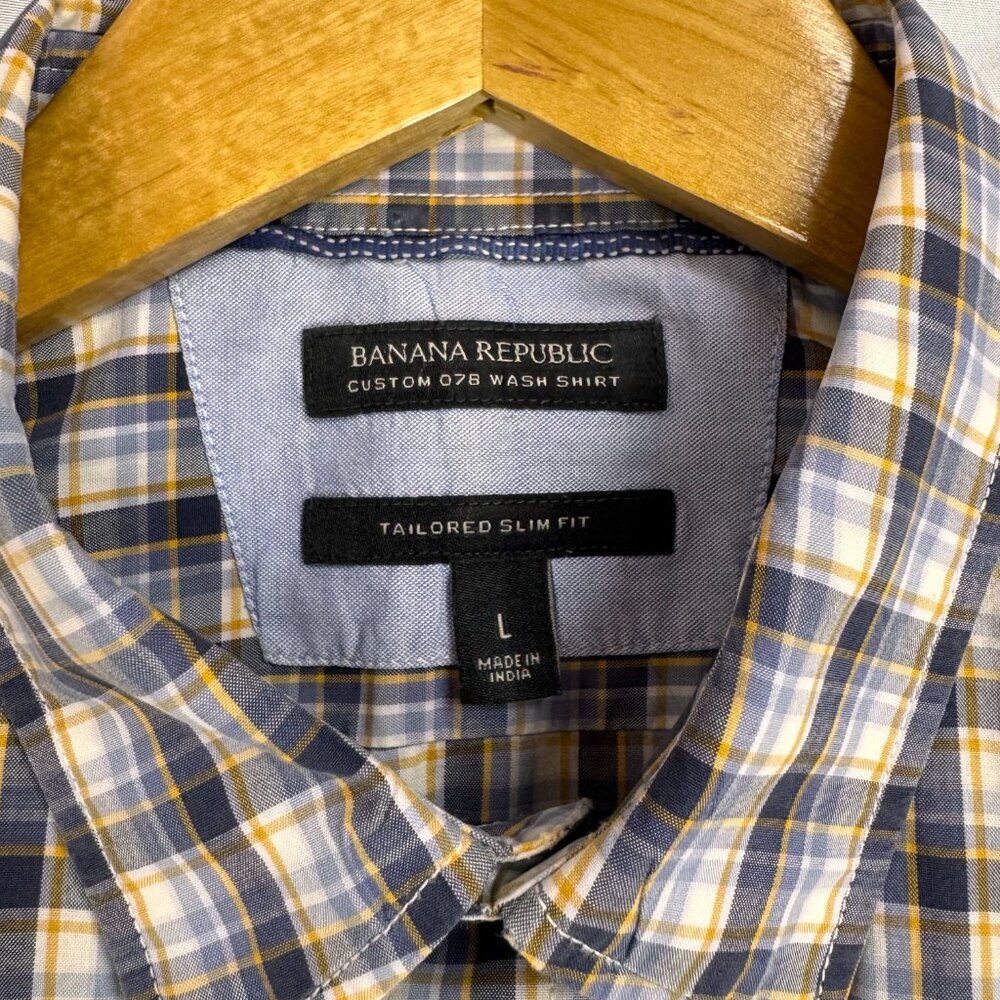 Men's Size L Blue/Gray/White Banana Republic Tailored Slim Fit Shirt - Picture 5 of 7